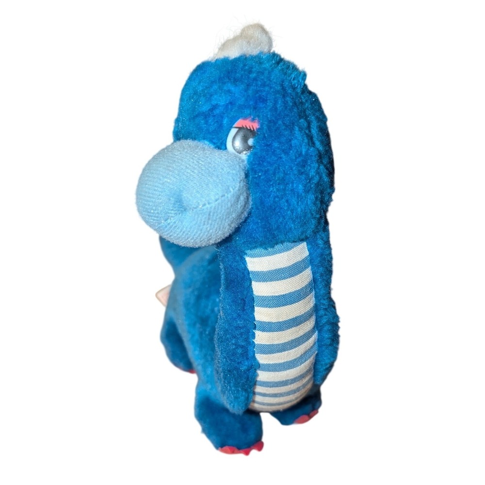 Vintage German Herzl Blue Dinosaur Plush Long Neck Striped Belly Stuffed Animal